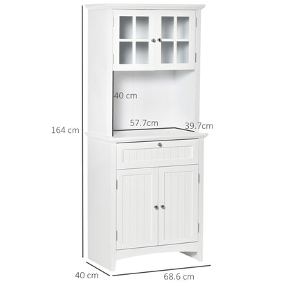 HOMCOM Kitchen Cupboard, Wooden Storage Cabinet with Framed Glass Door, Drawer, Microwave Space for Dining and Living Room, White 