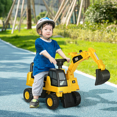 HOMCOM CAT Licensed Kids Ride on Digger Toddler Pretend Construction Play Toy Foot-To-Floor Ride-On Toy w/ Manual Shovel, Horn, Hidden Storage, for Ages 1-3 Years 