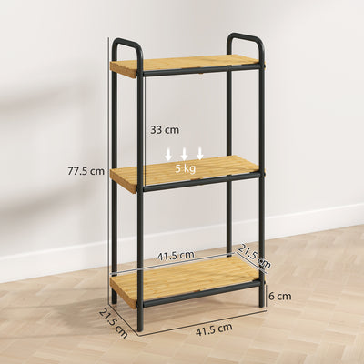 HOMCOM 3-Tier Bamboo Bathroom Storage Shelf, Freestanding Narrow Shelving Unit with Slatted Shelves for Kitchen Bathroom Living Room, 41.5 x 21.5 x 77.5 cm, Natural and Black 