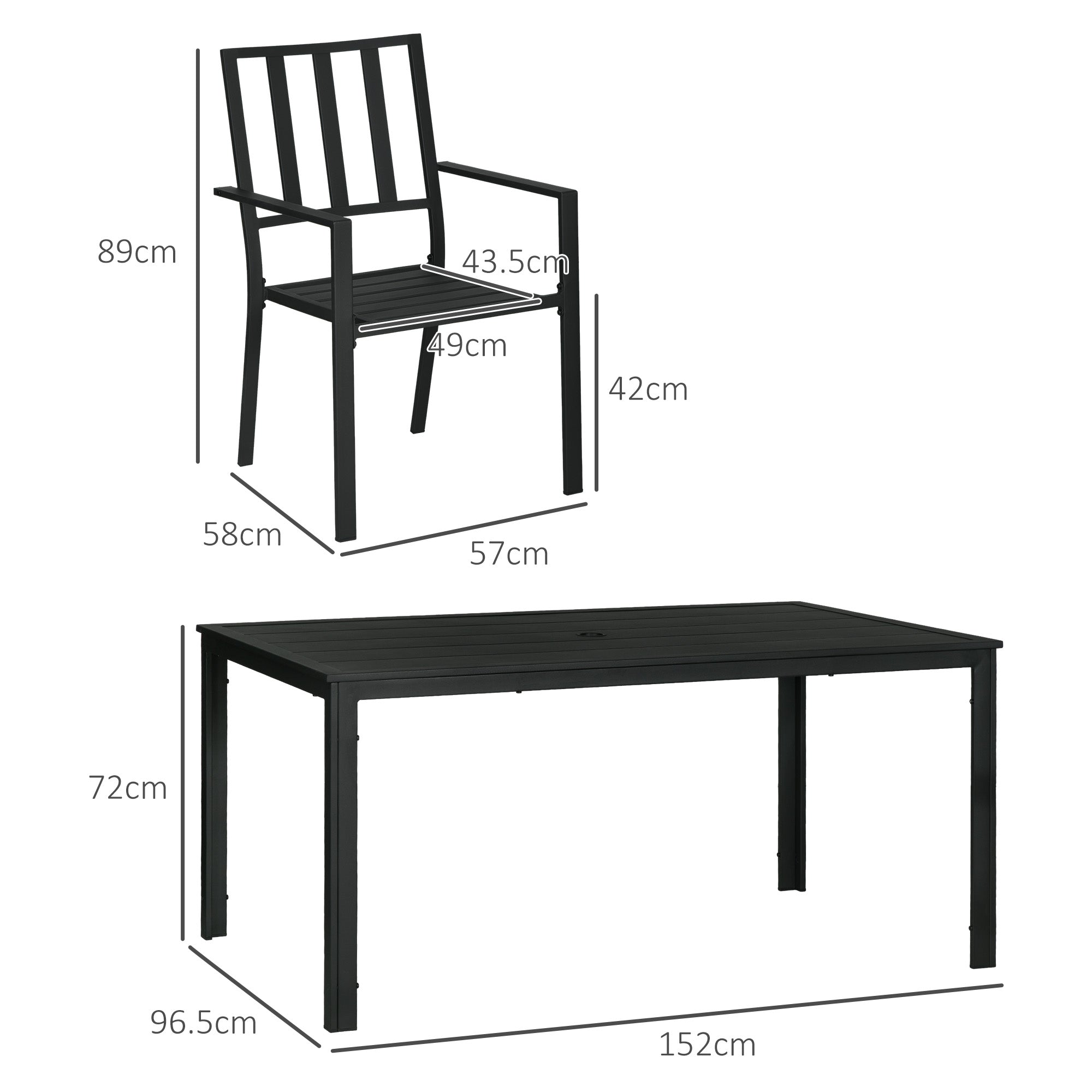Outsunny Seven-Piece Minimal Metal Garden Dining Set, with Parasol Hole - Black