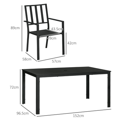 Outsunny Seven-Piece Minimal Metal Garden Dining Set, with Parasol Hole - Black 