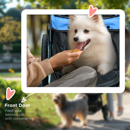 PawHut Dog Pram Dog Stroller Jogger Foldable Pet Pushchair for Medium, Small Dogs, w/ Rubber Wheels, Washable Cushion - Blue 