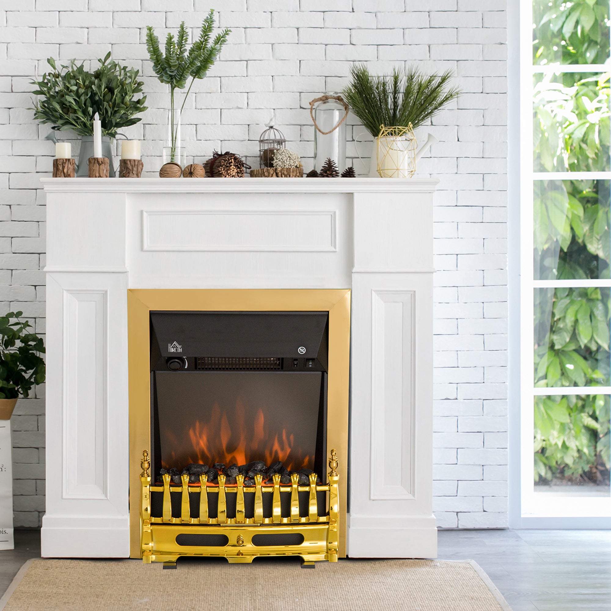HOMCOM Electric Fireplace LED Light Complete Fire Place Heating Indoor Heater Coal Burning Flame Effect Heat 2000W Max 