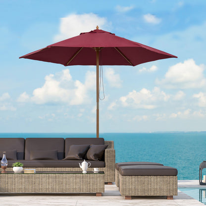 Outsunny 2.5m Wood Garden Parasol Sun Shade Patio Outdoor Wooden Umbrella Canopy Wine Red 