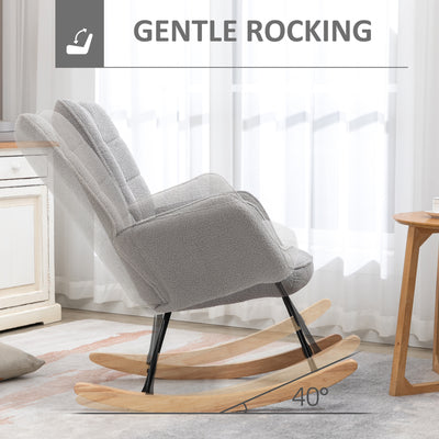 HOMCOM Berber Fleece Nursery Glider Rocker for Nursing, Wingback Rocking Chair for Living Room, Light Grey 