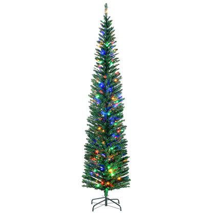 HOMCOM 7.5' Artificial Prelit Christmas Trees Holiday D\'c3\'a9cor with Colourful LED Lights, Pencil Shape, Steel Base