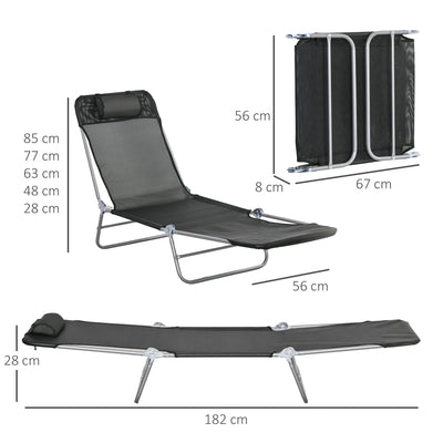 Outsunny Set of Two Steel Frame Sun Loungers, with Reclining Backs - Black 