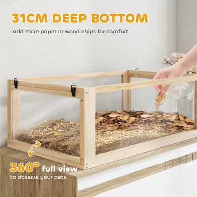 PawHut Wooden Hamster Cage with Detachable 31cm Deep Bottom, Hut, Seesaw, Exercise Wheel, Ramp, 80 x 50 x 76cm, Natural 
