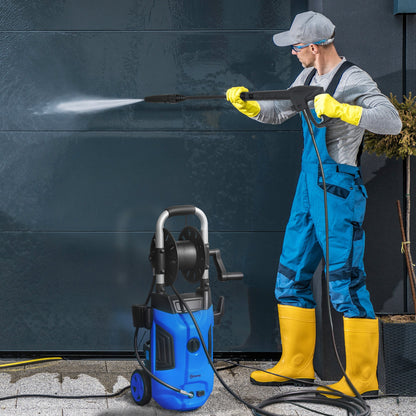 Outsunny 1800W High Pressure Washer, 150 Bar Pressure, 420 L/h Flow, Portable Power Washer Jet Wash Cleaner with Adjustable Nozzle, 6M Hose, Hose Reel, Steel Handle for Home Patio Car Driveway, Blue 