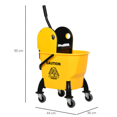 HOMCOM 25L Mop Bucket, with Wringer, Wheels and Handle - Yellow 