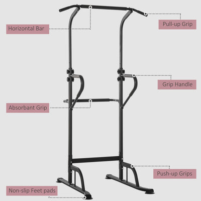 HOMCOM Power Tower Dip Station Pull Up Bar Multi-Function Push Up Equipment with Adjustable Height for Home Gym Strength Training Workout Fitness 