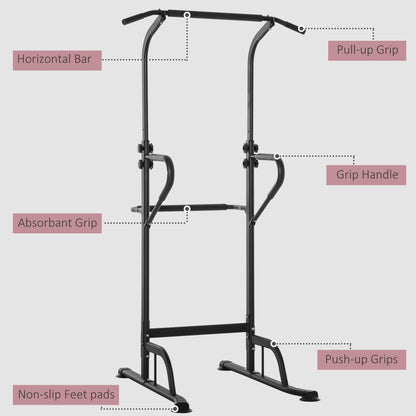 HOMCOM Power Tower Dip Station Pull Up Bar Multi-Function Push Up Equipment with Adjustable Height for Home Gym Strength Training Workout Fitness 
