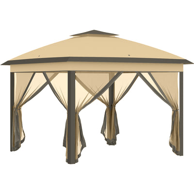 Outsunny 3.3 x 3.3m Pop Up Gazebo, Double Roof Foldable Canopy Tent with Zipped Mesh Sidewalls, Height Adjustable and Carrying Bag, Event Tent for Patio Garden, Beige 