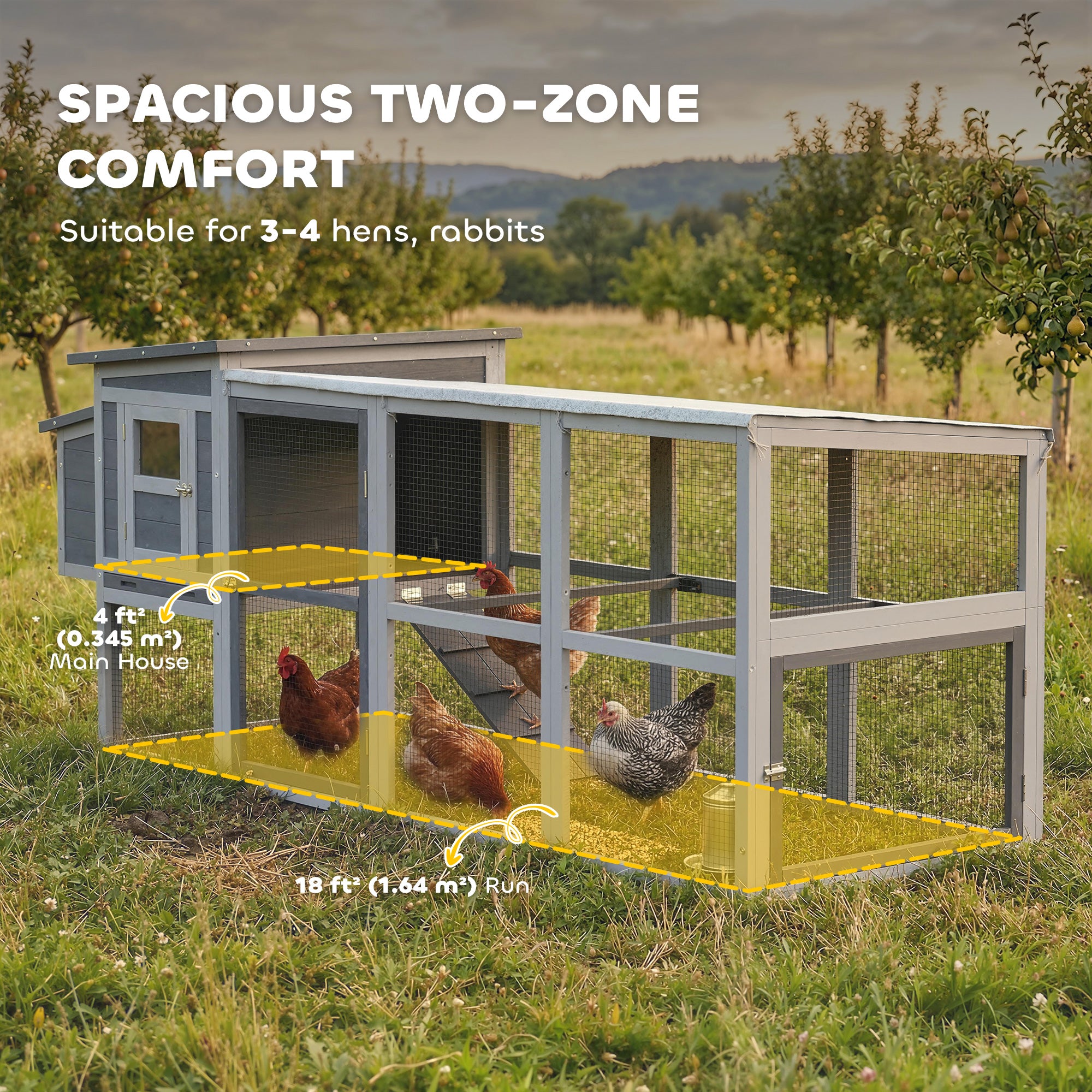 PawHut Large Chicken Coop, Wooden Hen House with Covered Run, Nesting Box, Pull-Out Tray, Opening Asphalt Roof 
