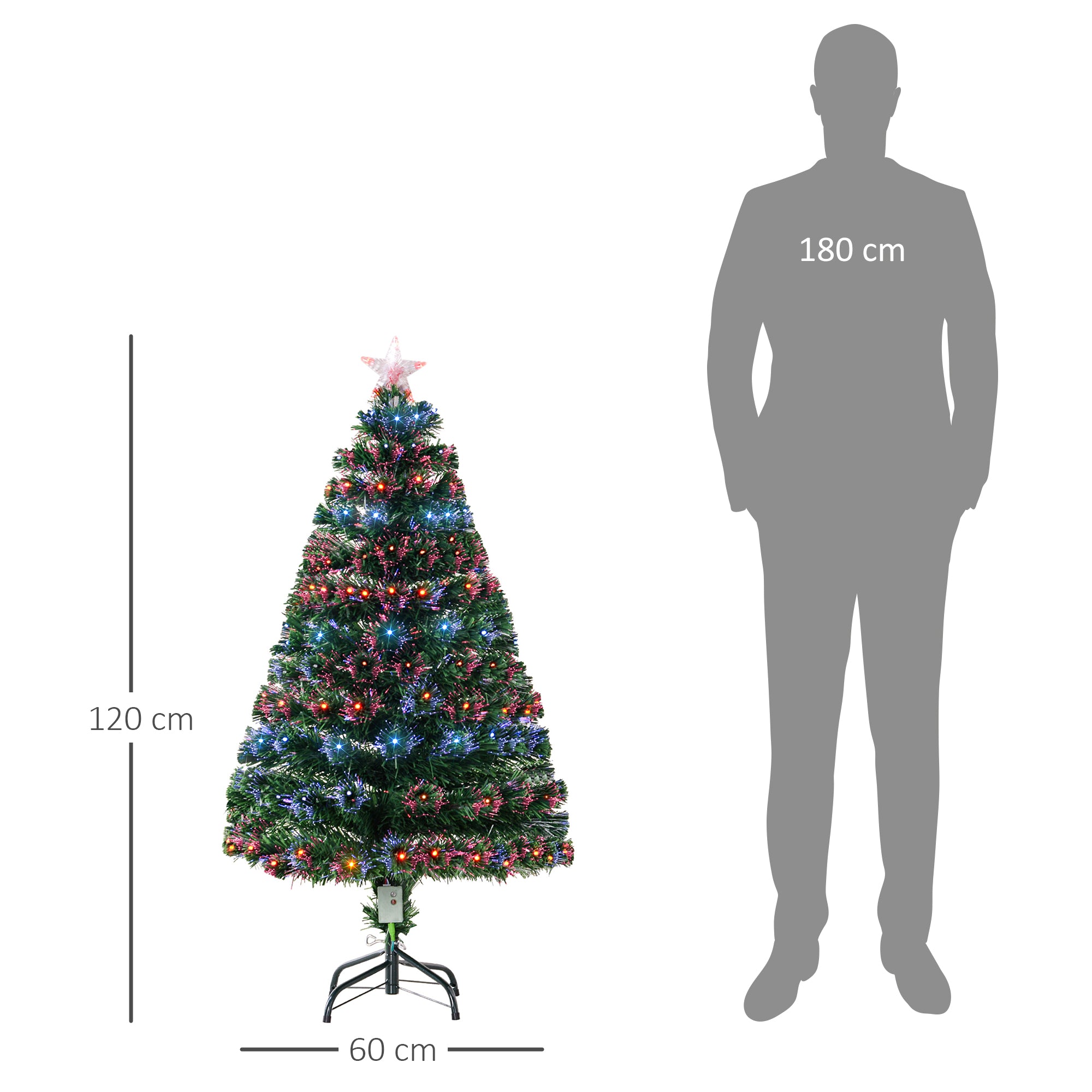 HOMCOM 4 Feet Prelit Artificial Christmas Tree with Multi-Coloured Fiber Optic LED Light, Holiday Home Xmas Decoration, Green 