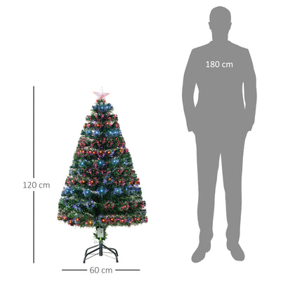 HOMCOM 4 Feet Prelit Artificial Christmas Tree with Multi-Coloured Fibre Optic LED Light, Holiday Home Xmas Decoration, Green