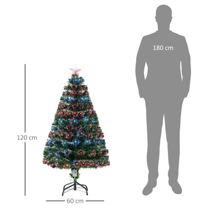 HOMCOM 4 Feet Prelit Artificial Christmas Tree with Multi-Coloured Fiber Optic LED Light, Holiday Home Xmas Decoration, Green 