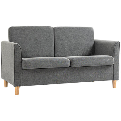 HOMCOM Compact Loveseat Sofa, Modern 2 Seater Sofa for Living Room with Wood Legs and Armrests, Grey 