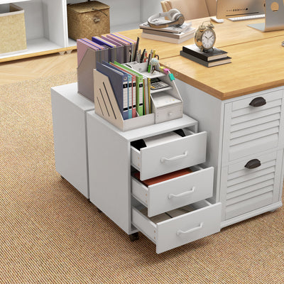 HOMCOM 3 Drawer File Cabinet, Mobile Filing Cabinet on Wheels for Home Office, Study, White 
