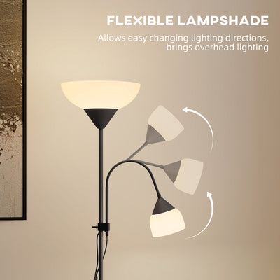 HOMCOM LED Floor Lamp for Living Room, 180cm Tall Standing Lamp, Mother and Child Uplighter with Adjustable Gooseneck, Black 