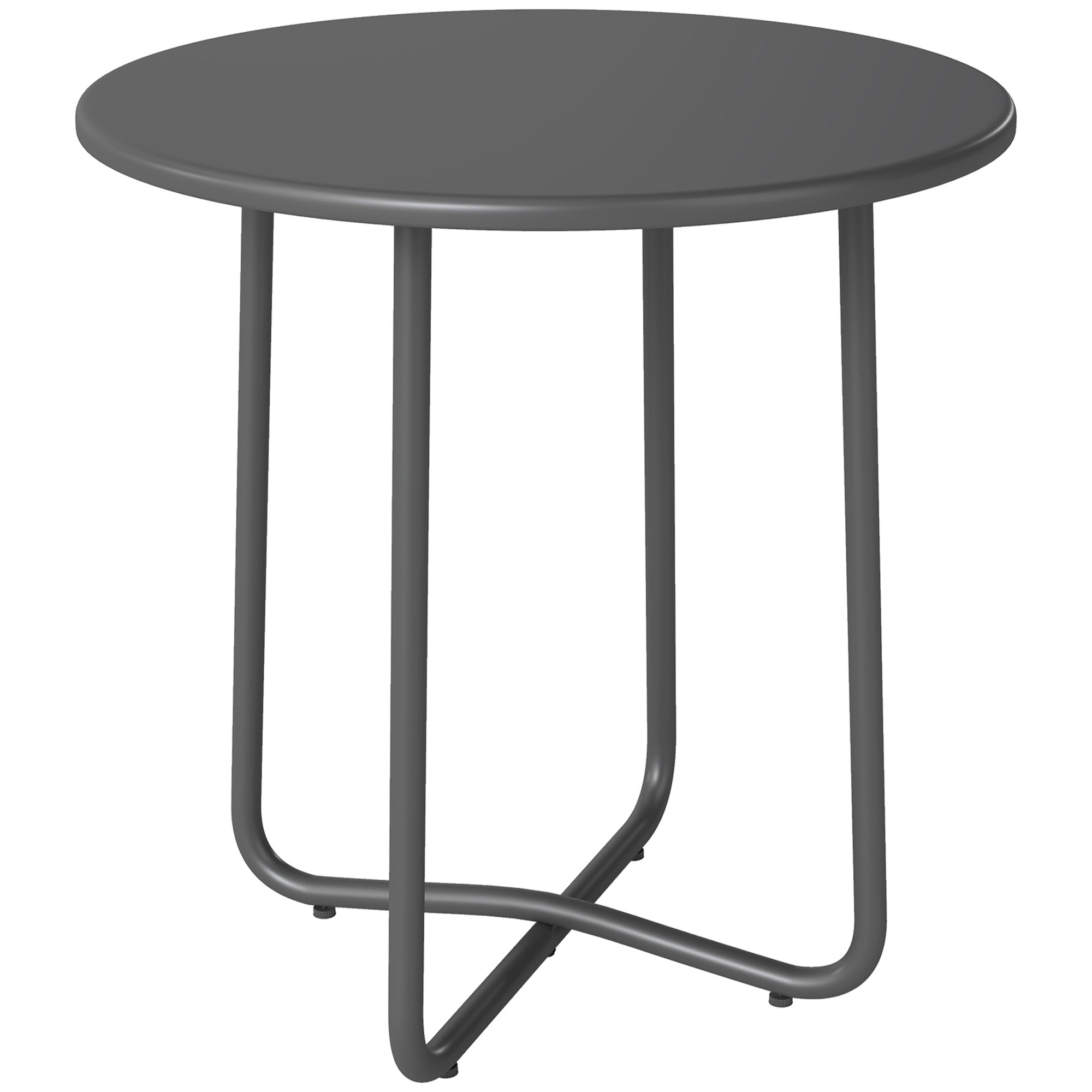Outsunny 48 cm Round Garden Side Table, Small Metal Outdoor Garden Table with Rolled Edge, Dark Grey 