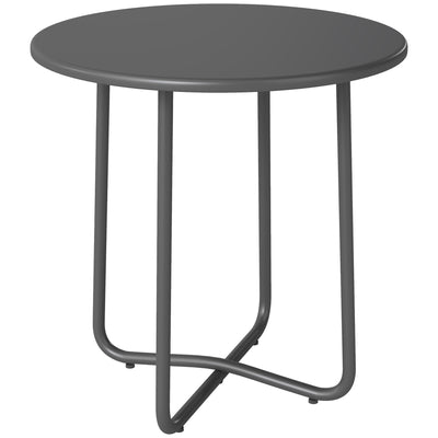 Outsunny 48 cm Round Garden Side Table, Small Metal Outdoor Garden Table with Rolled Edge, Dark Grey 