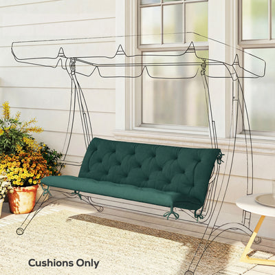 Outsunny 3 Seater Bench Cushion, Garden Chair Cushion with Back and Ties for Indoor and Outdoor Use, 98 x 150 cm, Green 