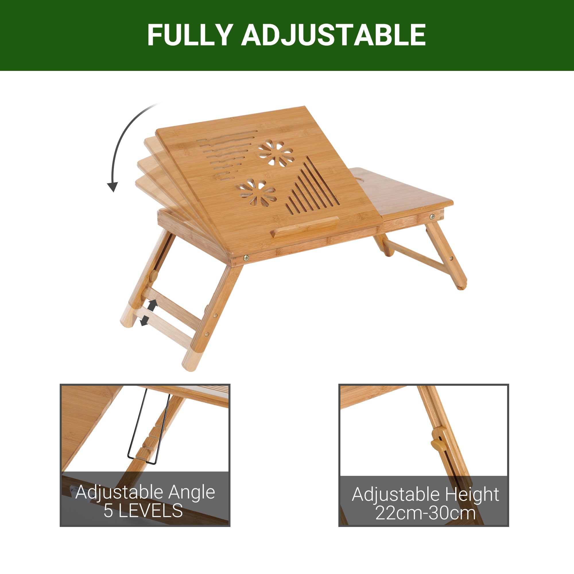 HOMCOM Portable Laptop Desk Notebook Tray PC Bed Table with Drawer Adjustable & Foldable (55L x 35W x 22-30H (cm)) 