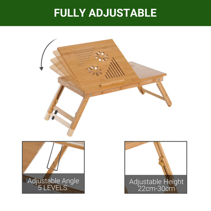 HOMCOM Portable Laptop Desk Notebook Tray PC Bed Table with Drawer Adjustable & Foldable (55L x 35W x 22-30H (cm)) 