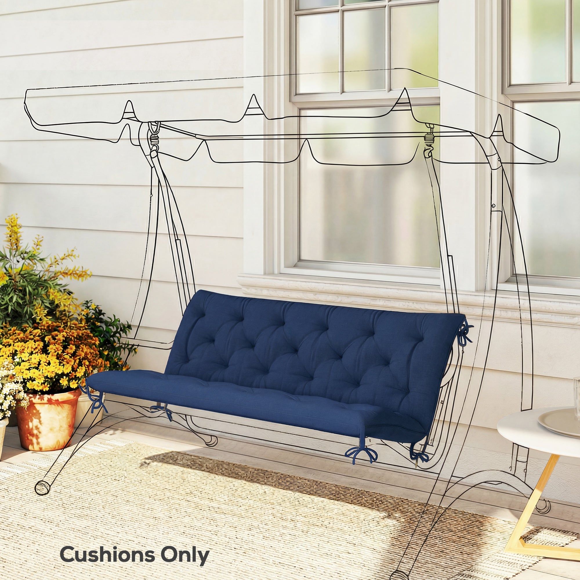 Outsunny 3 Seater Bench Cushion, Garden Chair Cushion with Back and Ties for Indoor and Outdoor Use, 98 x 150 cm, Dark Blue 