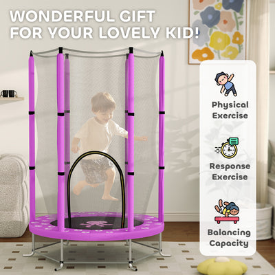 AIYAPLAY 4.6ft Toddler Trampoline w/ Safety Enclosure Net, for Indoor Outdoor Use, Ages 3-6 Years, Purple 