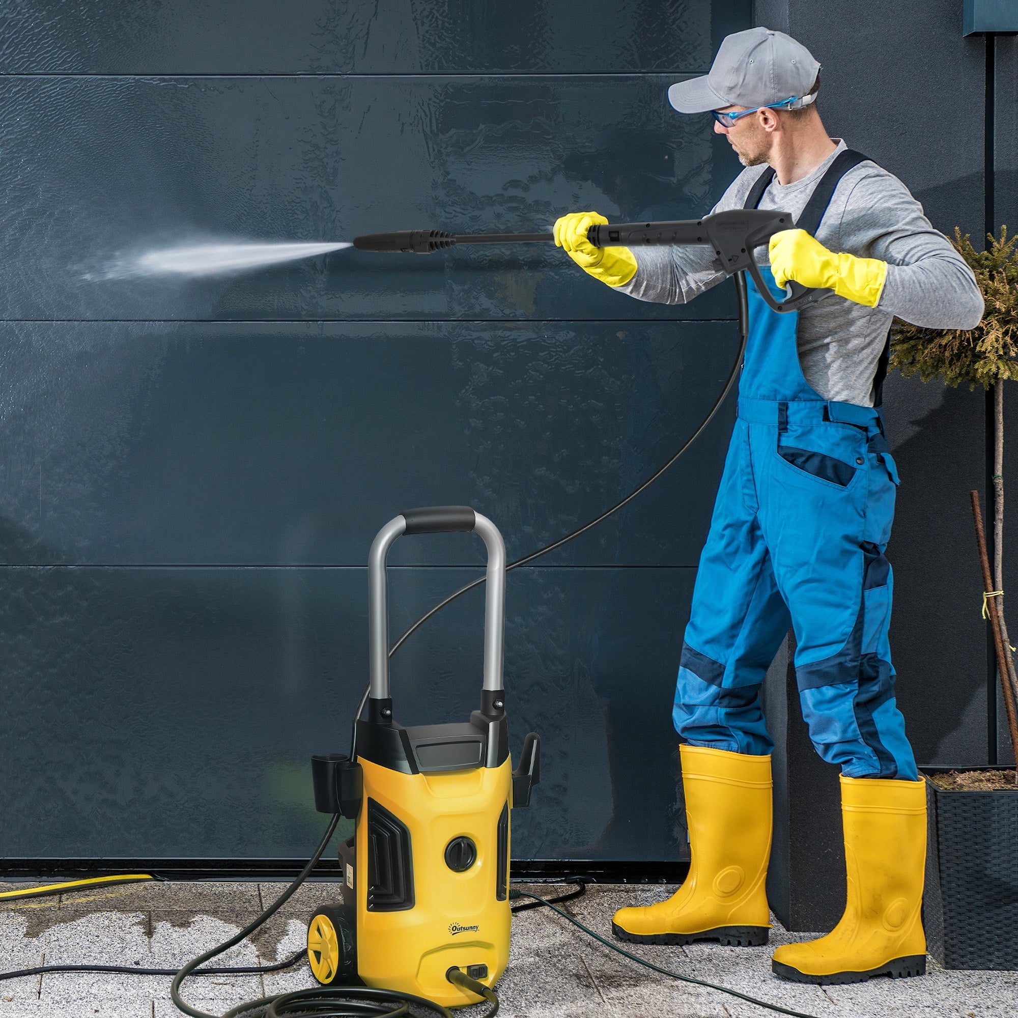 Outsunny 1800W High Pressure Washer, 150 Bar Pressure, 420 L/h Flow, Portable Electric Power Washer Jet Wash Cleaner with Adjustable Nozzle, 6M Hose, Steel Handle for Home Patio Car Driveway, Yellow 