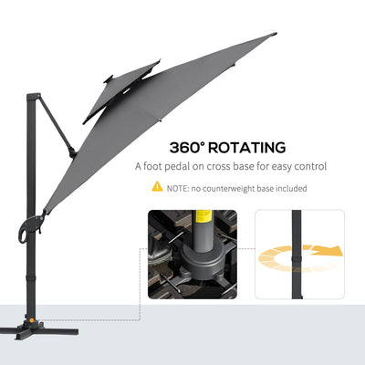 Outsunny 3 x 3(m) Aluminum Sun Square Canopy Top w/ Adjustable Pole Angle Dark Grey 