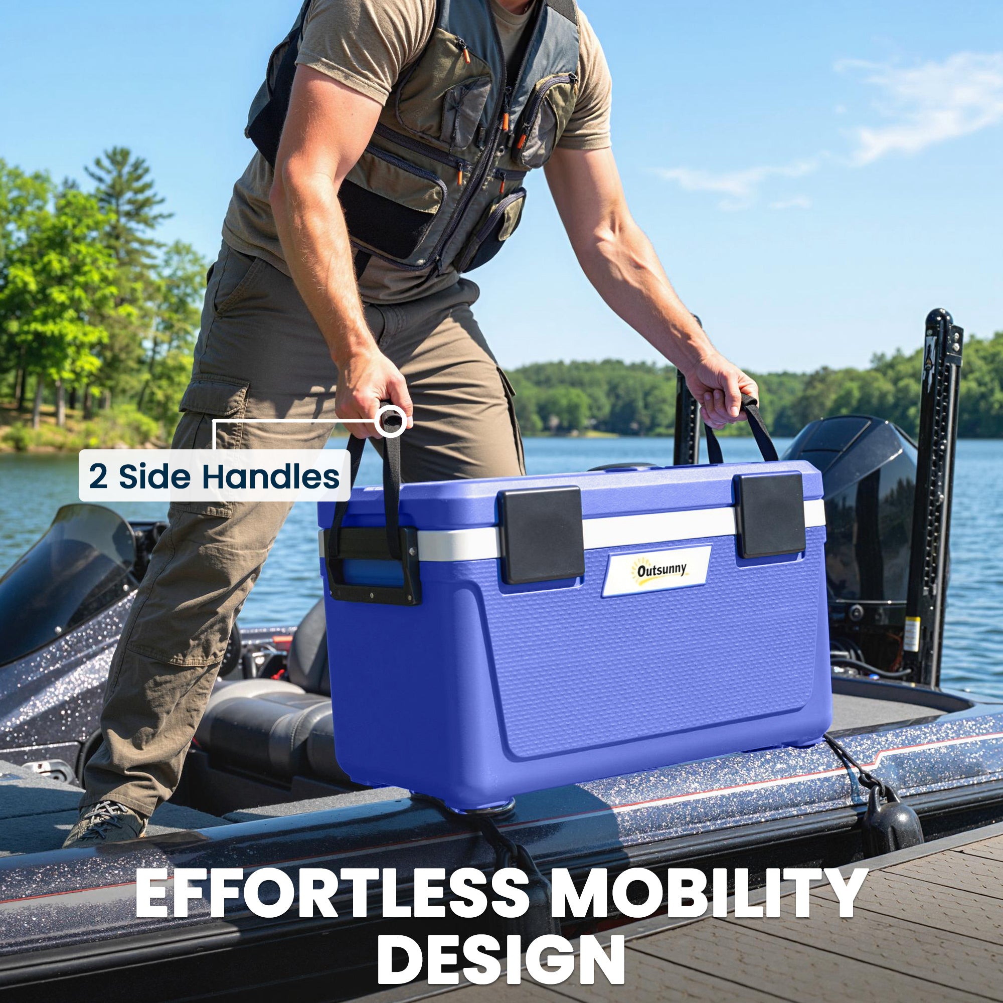 Outsunny 42.6L Insulated Cool Box, Lightweight Portable Ice Cooler with Handle, Lid and Drain Valve, Dark Blue 
