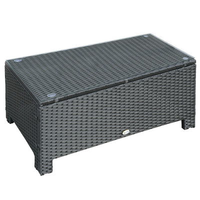 Outsunny PE Rattan Coffee Table, Rectangular Outdoor Coffee Table with Tempered Glass Top, 70 KG Capacity for Garden, Balcony, Terrace, Patio, Black 
