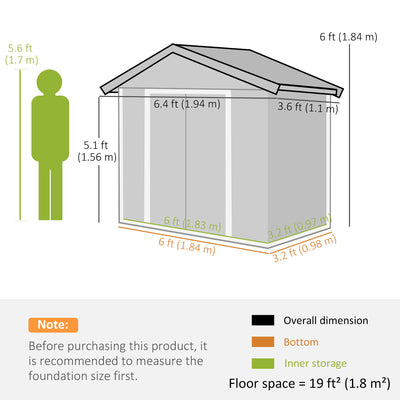 Outsunny 6.5ft x 3.5ft Metal Garden Storage Shed for Outdoor Tool Storage with Double Sliding Doors and 4 Vents, Green 
