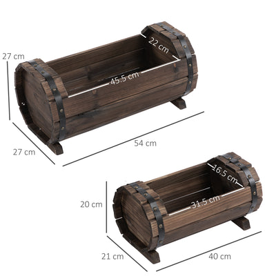 Outsunny 2PCs 56L Wooden Planter Box Flower Plant Pot Outdoor Flower Beds Plant Box with Solid Wood Carbonized Colour 