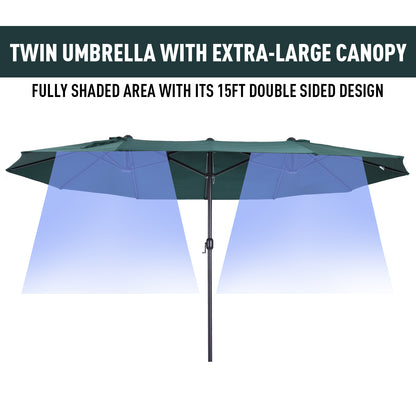 Outsunny 4.6m Garden Parasol Double-Sided Sun Umbrella Patio Market Shelter Canopy Shade Outdoor Green 