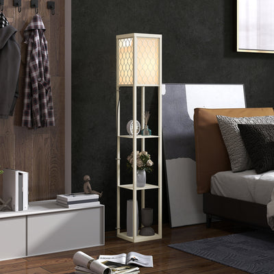 HOMCOM Three-Shelf Standing Lamp - Oak/White 