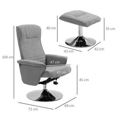 HOMCOM Swivel Recliner Chair with Footstool, Velvet Recliner Armchair with Ottoman, Steel Base, Upholstered Reclining Chair for Living Room, Bedroom, Office, Grey 