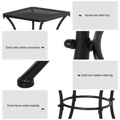 Outsunny Square Garden Metal Bistro Table Outdoor Patio Coffee Side Desk - Black 45L X 45W X 50H CM 