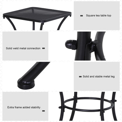 Outsunny Square Garden Metal Bistro Table Outdoor Patio Coffee Side Desk - Black 45L X 45W X 50H CM 