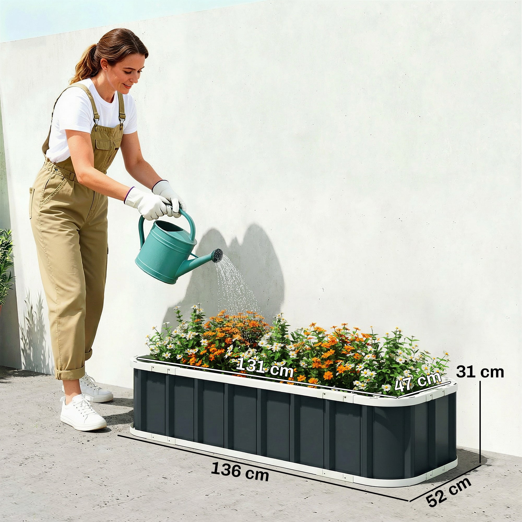 Outsunny Galvanised Raised Garden Bed, 4.5 x 2 x 1 ft Metal Planter with Gloves and Folded Edging, Dark Grey 