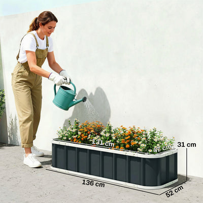 Outsunny Galvanised Raised Garden Bed, 4.5 x 2 x 1 ft Metal Planter with Gloves and Folded Edging, Dark Grey 