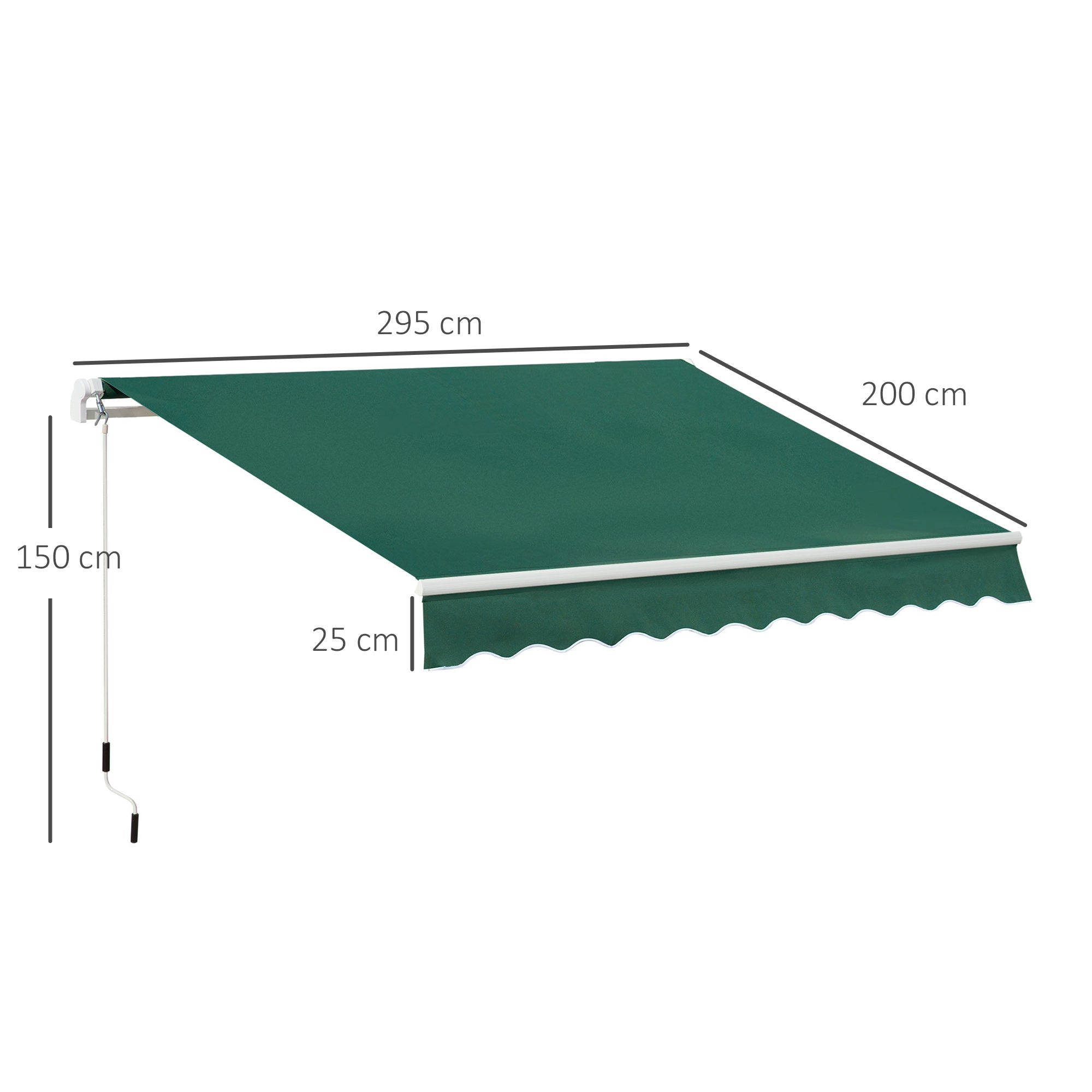 Outsunny Awning Canopy Manual Retractable Porch Sun Shade Shelter 3 x 2m Green 