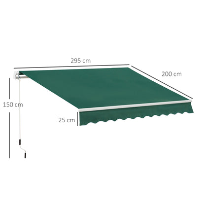 Outsunny Awning Canopy Manual Retractable Porch Sun Shade Shelter 3 x 2m Green 