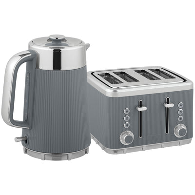 HOMCOM Electric Stainless Steel Kettle and Toaster Set, 3000W 1.7L UK Strix Thermostat Fast Boil Kettle w/ Limescale Filter, Cool Touch Body, 4 Slice Toaster with 7 Browning Levels, Crumb Tray, Grey 