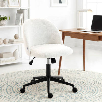 HOMCOM Teddy Fleece Office Chair with Wheels - Cream White 