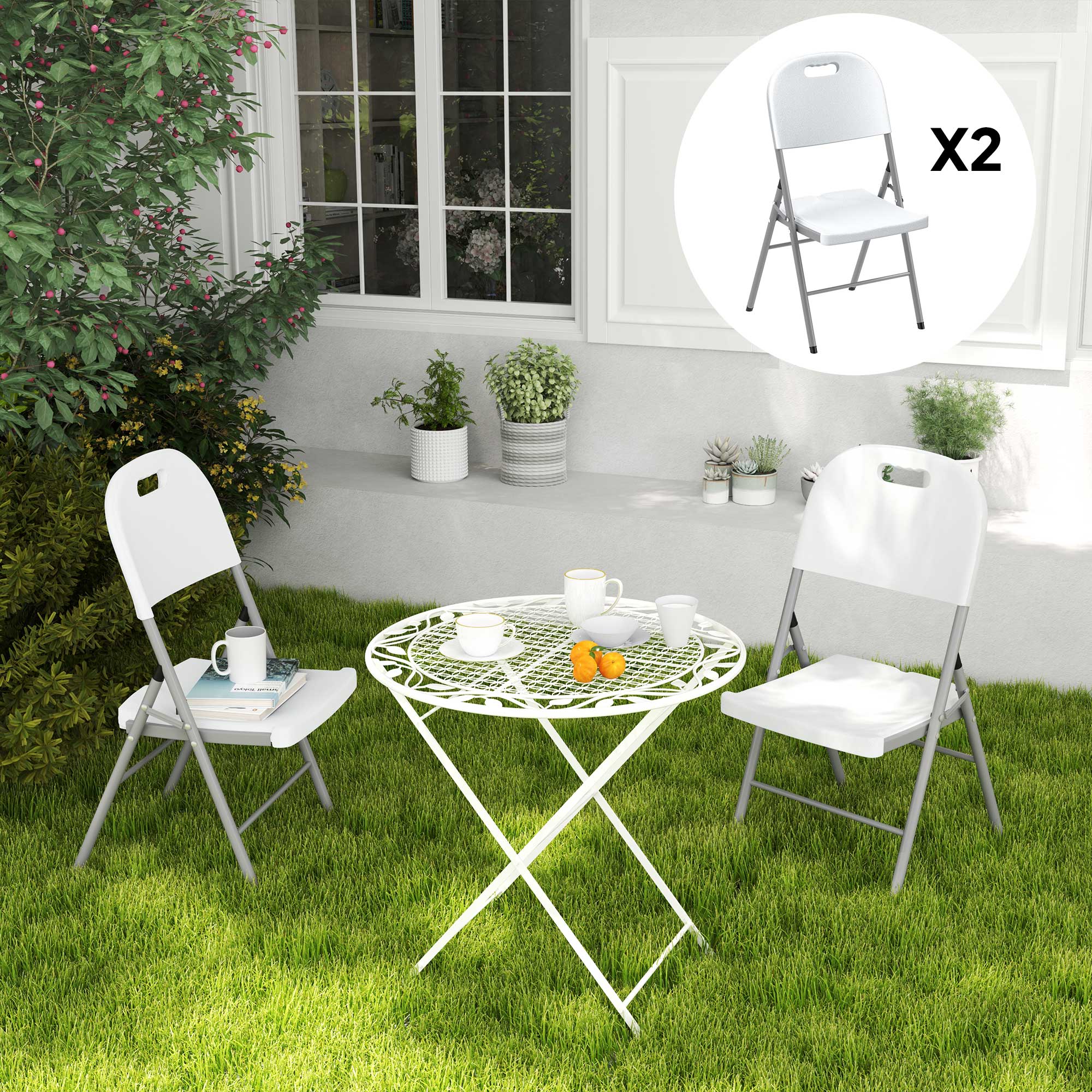 Outsunny Set of Two Foldable Outdoor Chairs - White 