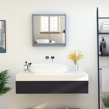 HOMCOM Wall Mounted Mirror Cabinet with Storage Shelf Bathroom Cupboard Double Door Grey 